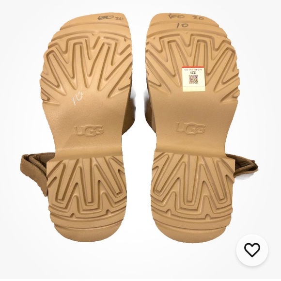 UGG Beige Suede NEW HEIGHTS Platform Sandals Size 10 NEW Adjustable No Box - Picture 7 of 10